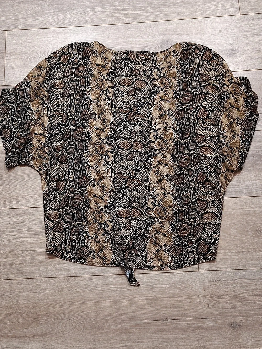 Snake Print Tie-Front Top in Brown and Black,  Plus Size 2X - Picture 7 of 8